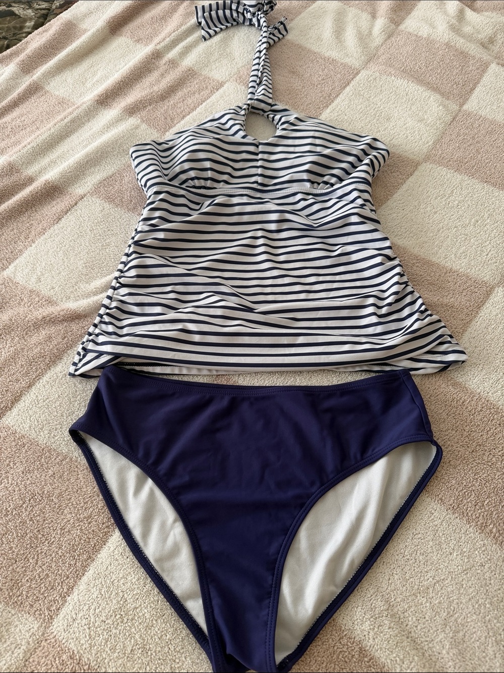 Zaful Navy & White Striped Tankini Set